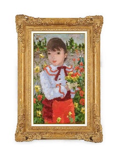 Suzanne Eisendieck Original Oil Painting On Canvas Child Portrait Signed Floral