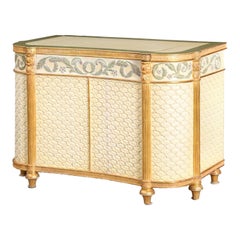 Commode/Television Cabinet Suzanne Geismar décorée en bois doré bleu et blanc