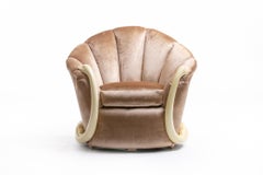 Suzanne Geismar Swan Leda Lounge Chairs in Mink Velvet and Ivory Parchment Swans
