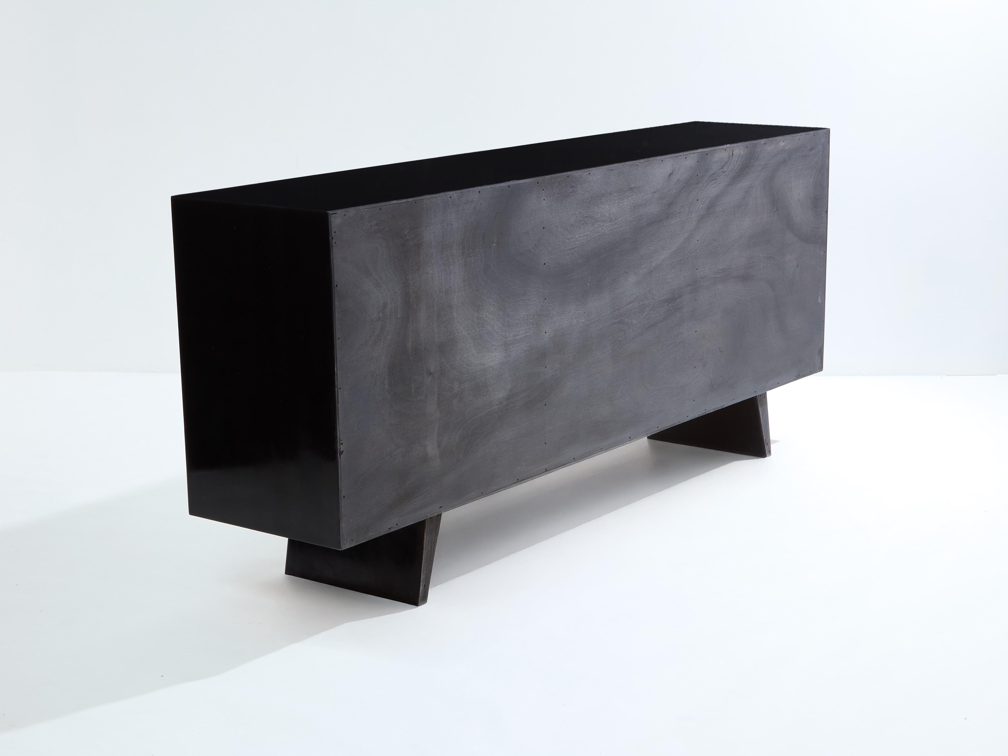 Suzanne Guiguichon ebonized sycamore brass gilt sideboard 1940 For Sale 5
