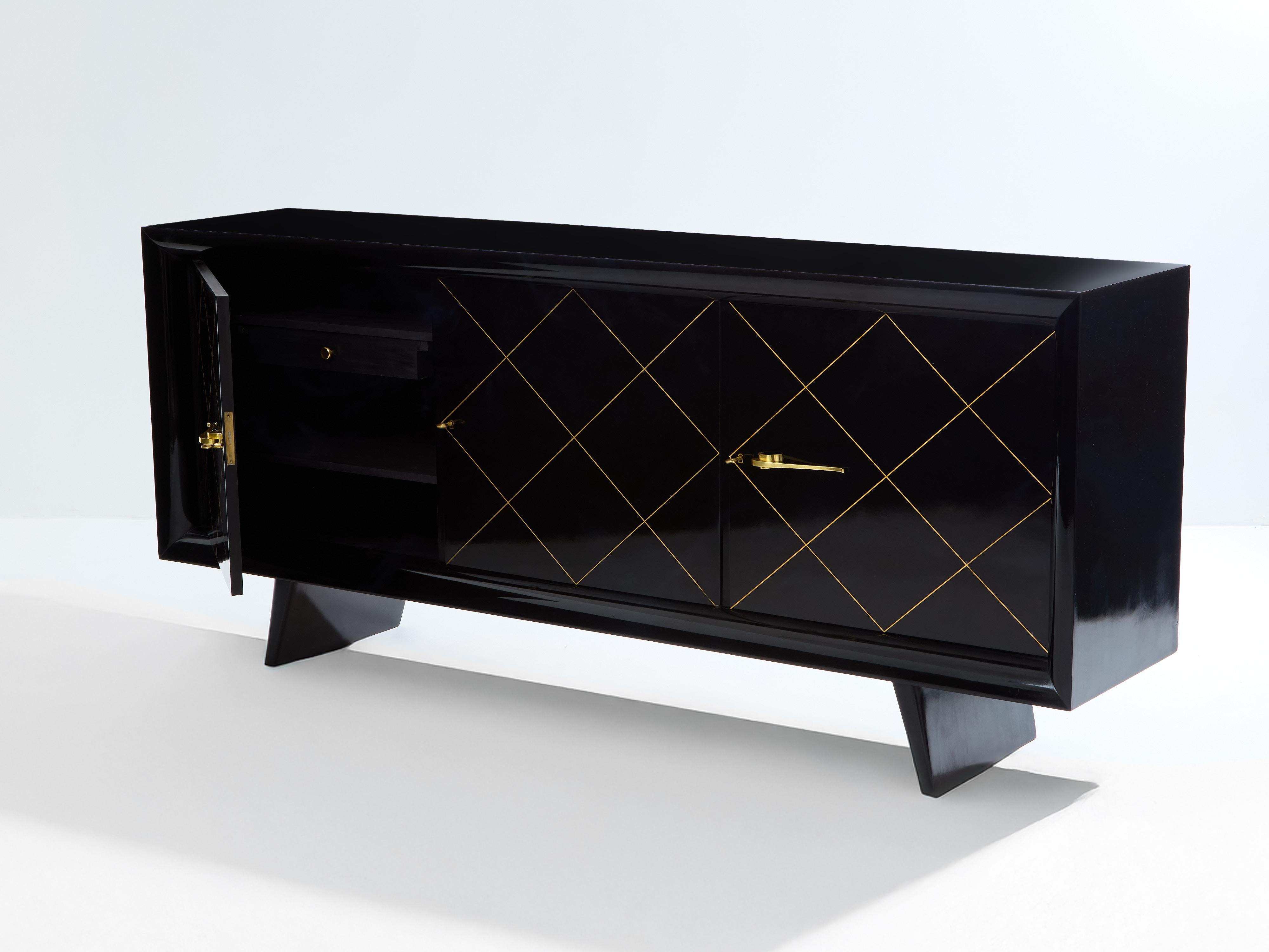 Mid-20th Century Suzanne Guiguichon ebonized sycamore brass gilt sideboard 1940 For Sale
