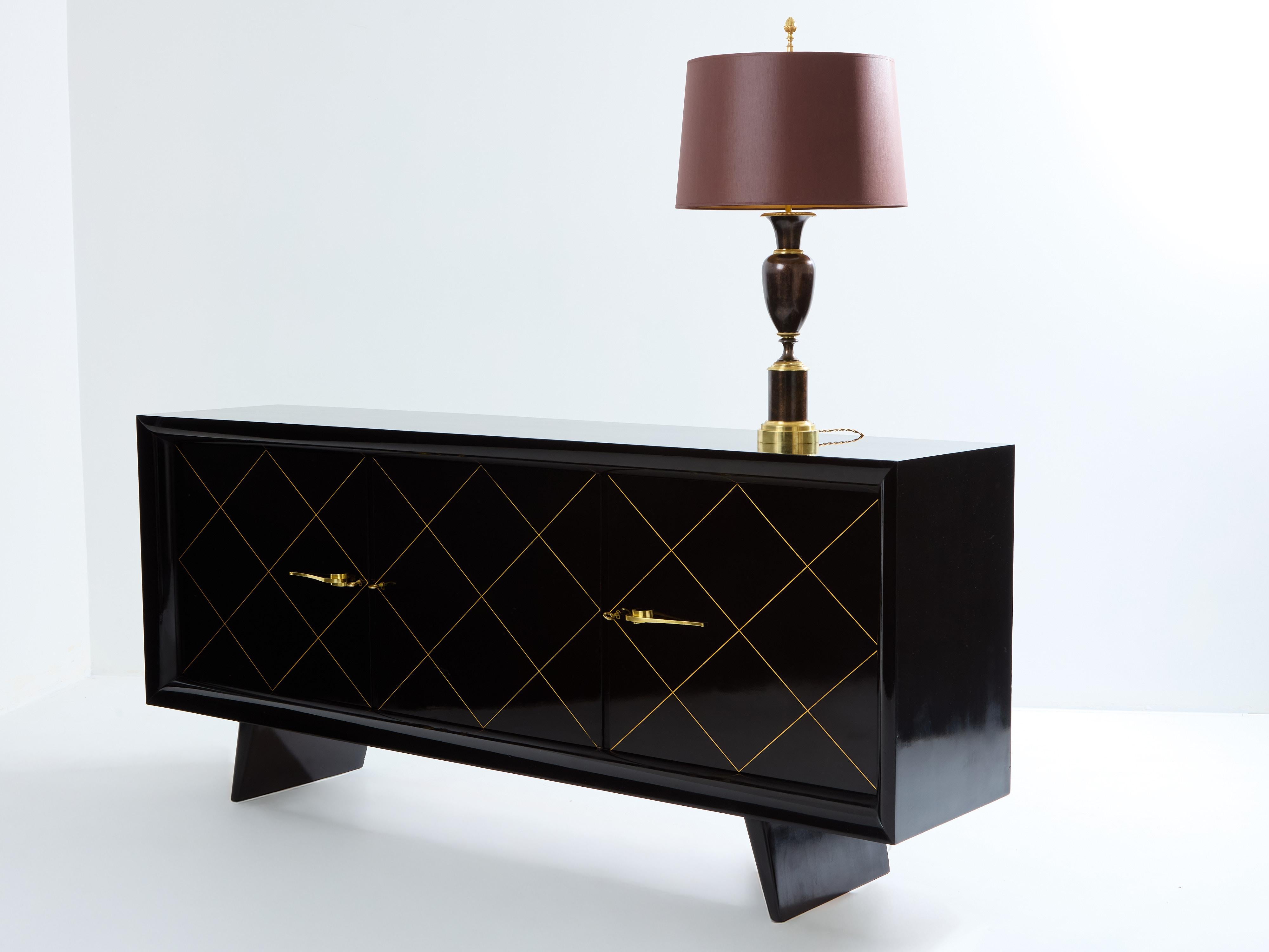 Suzanne Guiguichon ebonized sycamore brass gilt sideboard 1940 For Sale 2