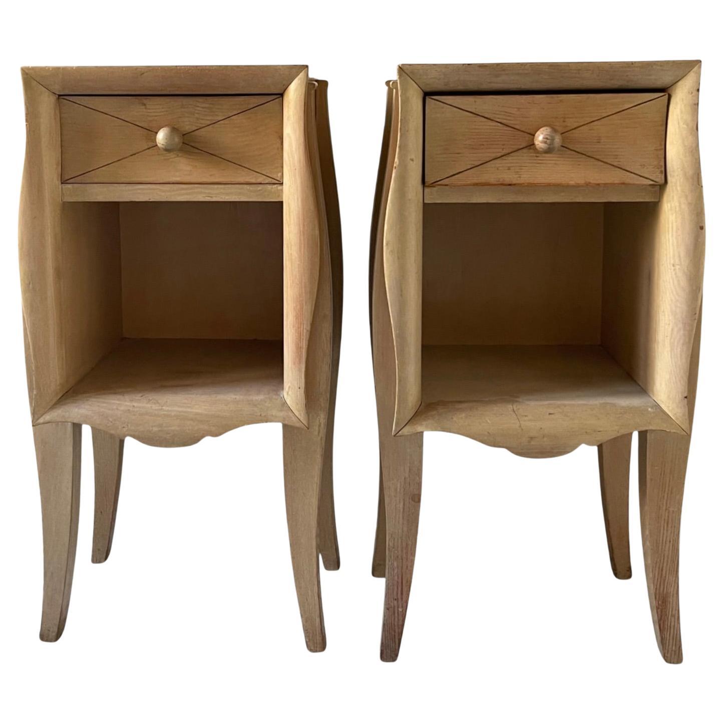Suzanne Guiguichon Pair of Stained Oak Nightstands circa 1940 For Sale