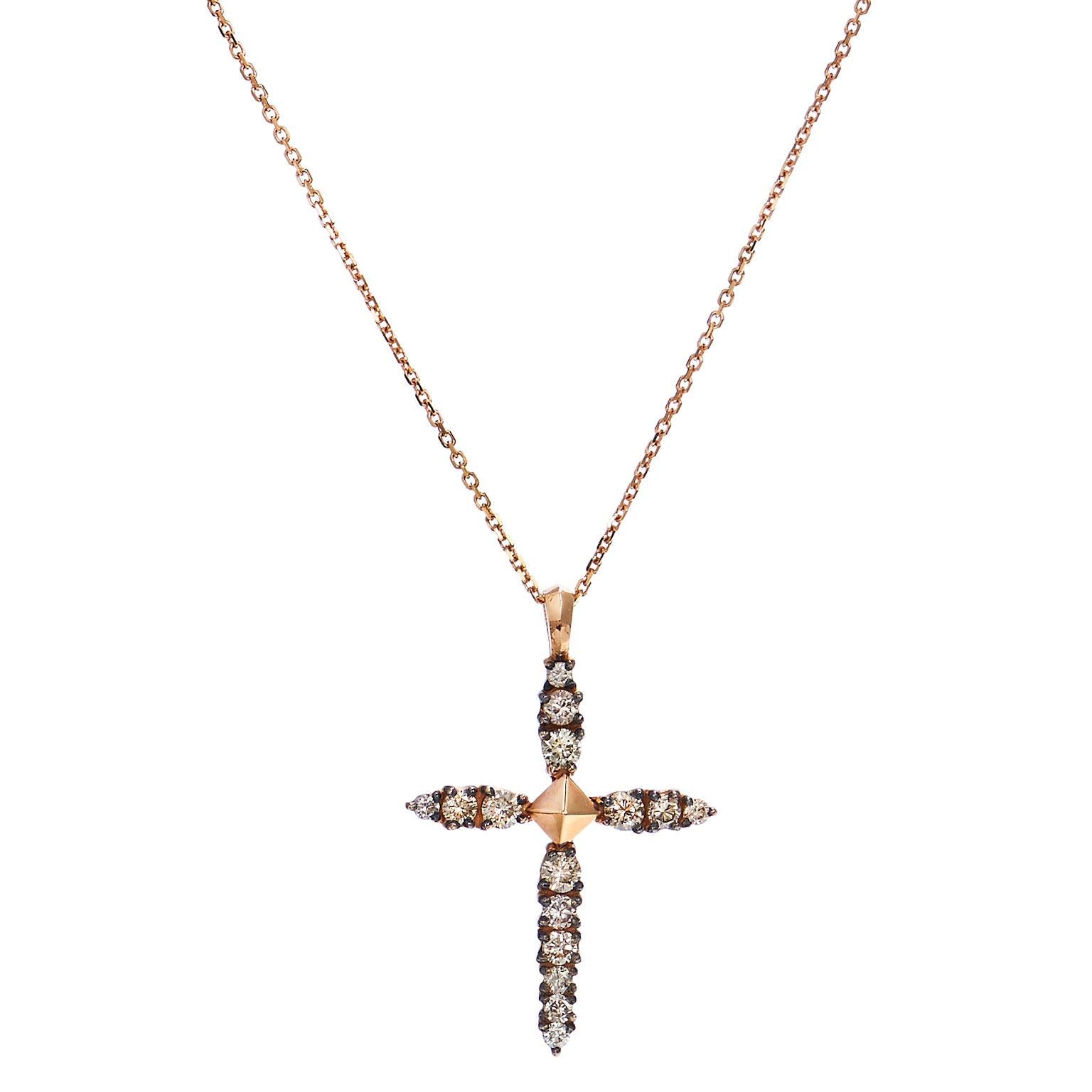 Suzanne Kalan 0.45 Carat Champagne Diamond Cross Necklace

Suzanne Kalan 18 karat rose gold cross necklace featuring 0.45 carat of champagne diamonds.
This stunning cross measures 17 x 21 mm and 17 x 25 mm with the bale on the top of the cross.