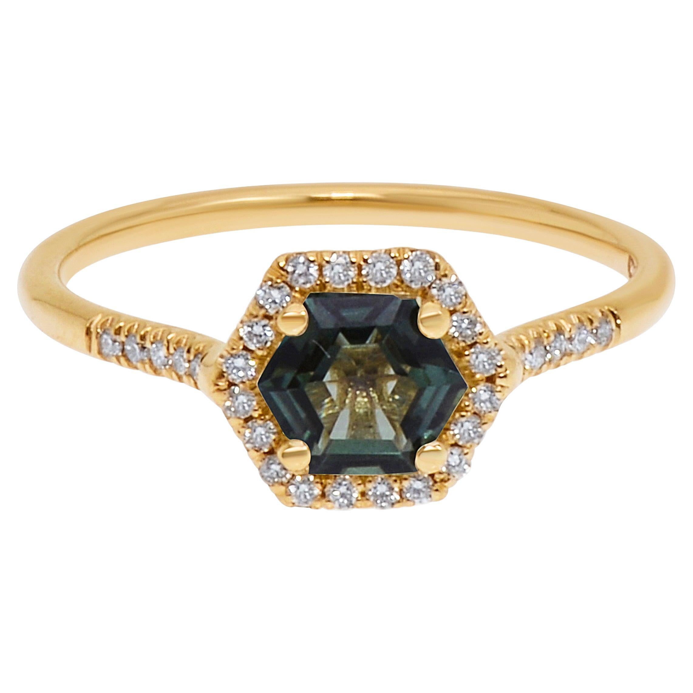 Suzanne Kalan 14K Gold Diamond and Envy Topaz Ring sz 6 For Sale