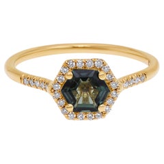 Suzanne Kalan 14K Gold Diamond and Envy Topaz Ring sz 6