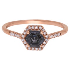 Suzanne Kalan 14K Rose Gold Diamond & Black Night Quartz Ring sz 6.25