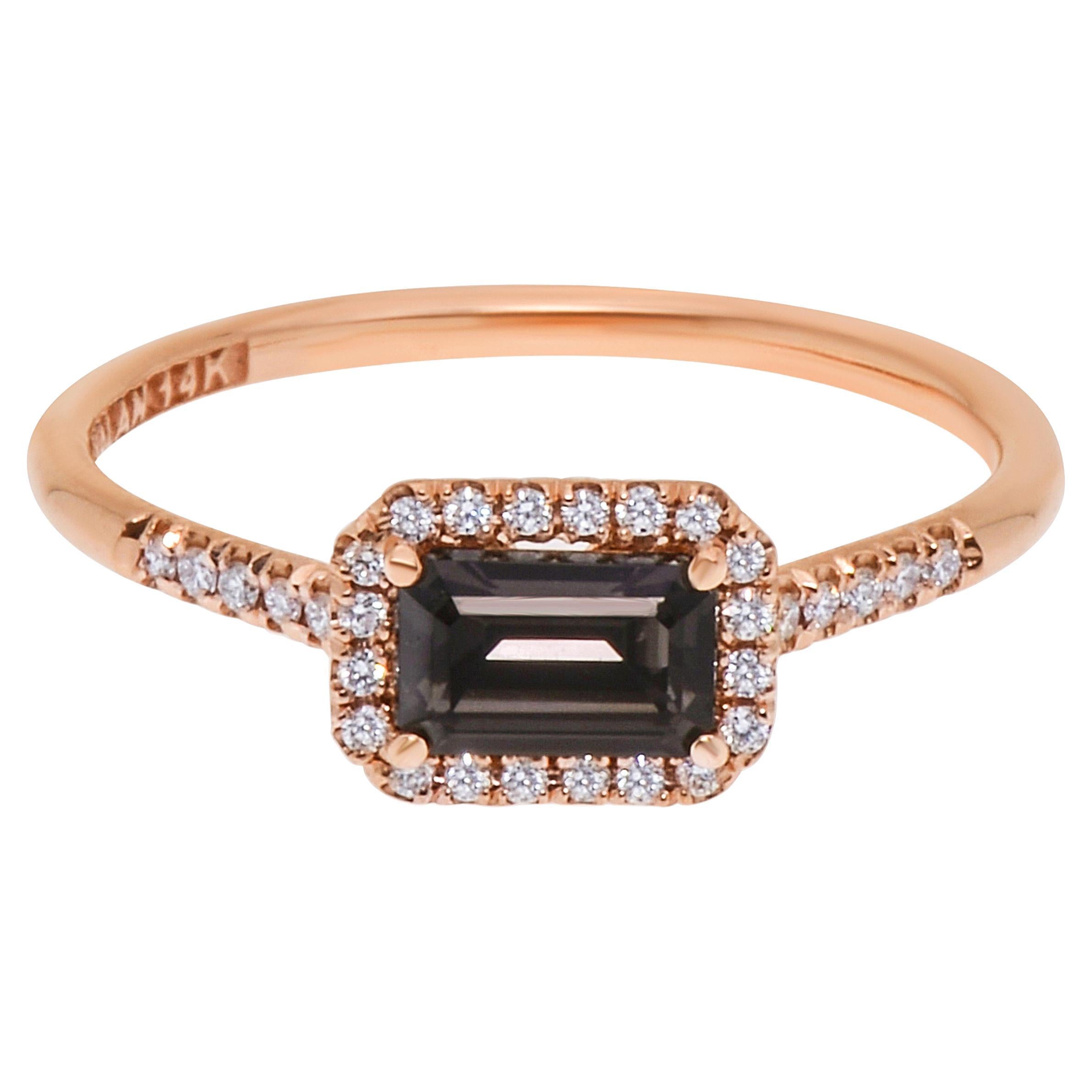 Suzanne Kalan 14K Rose Gold Diamond & Black Night Quartz Ring sz 6.5 For Sale