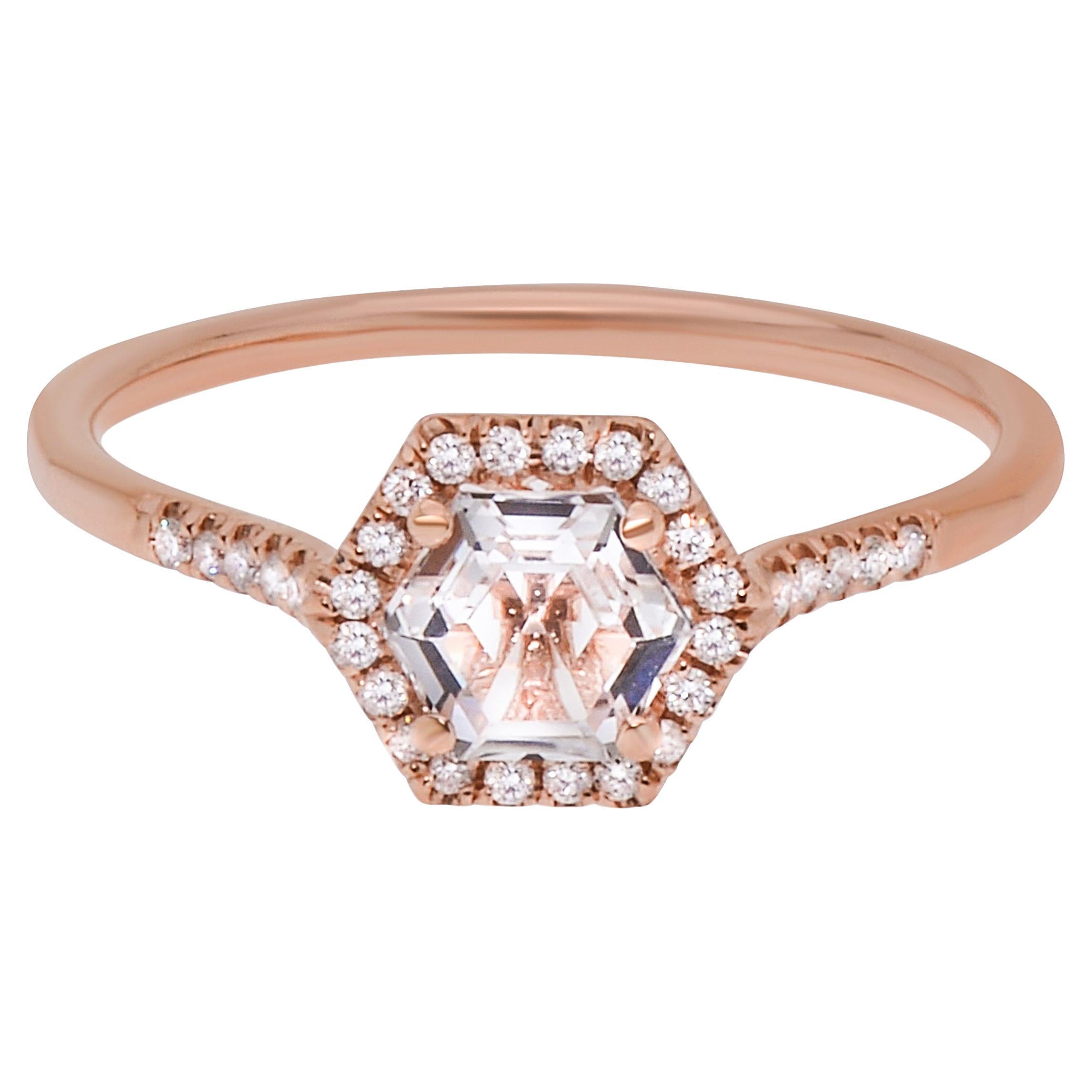 Suzanne Kalan 14K Rose Gold Diamond Topaz Ring sz 6.25 For Sale