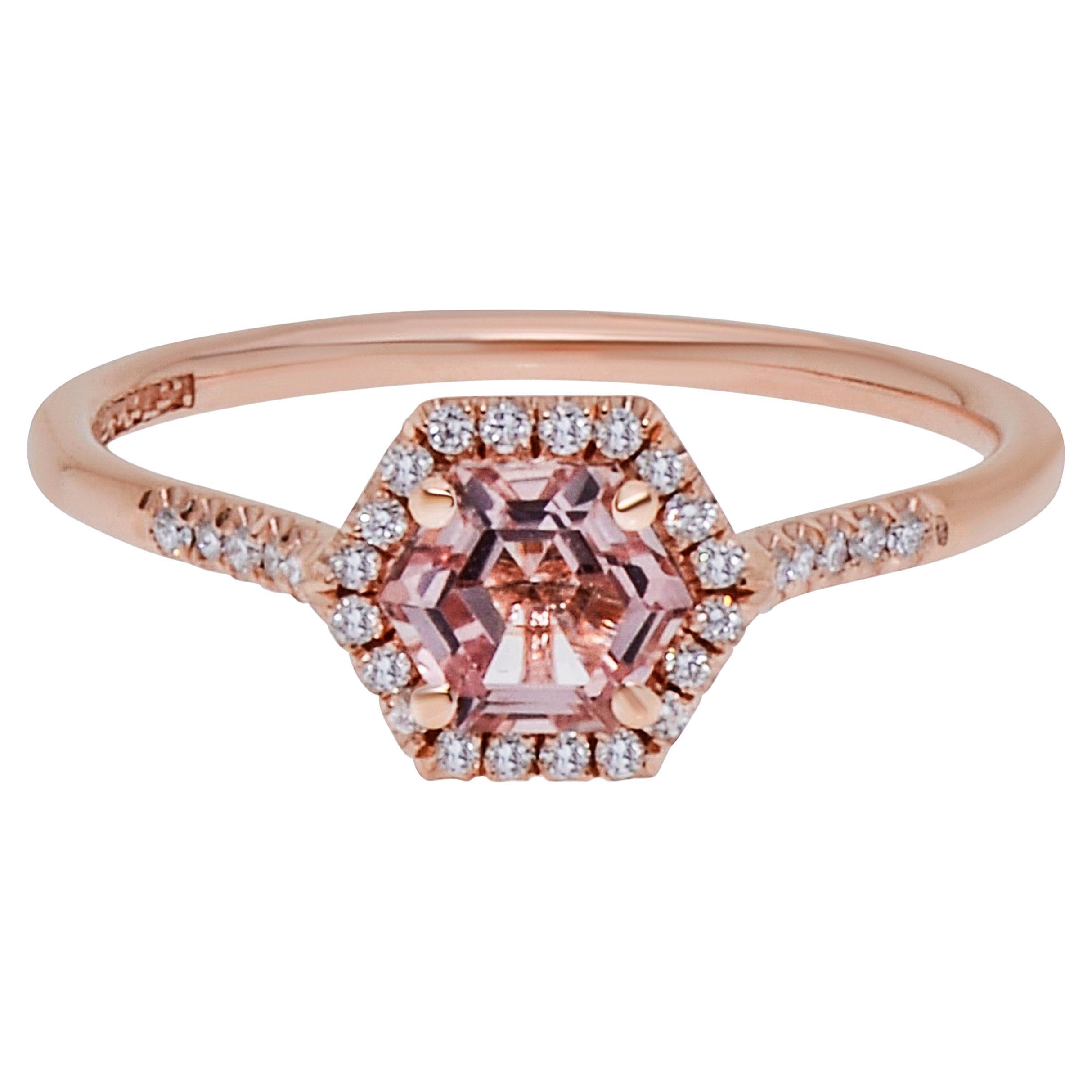 Suzanne Kalan 14K Rose Gold, Morganite Topaz & Diamond Ring sz 6 For Sale