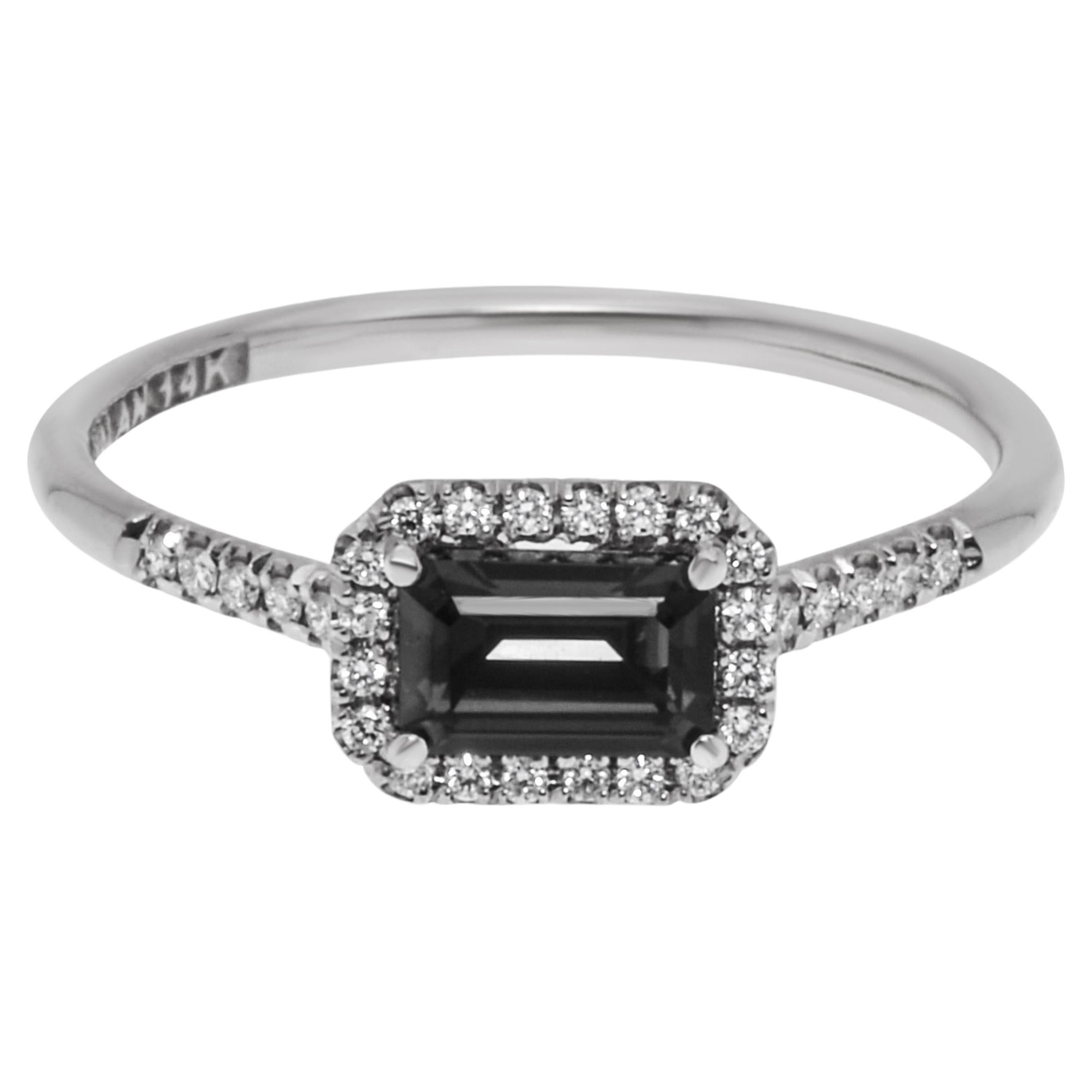 Suzanne Kalan 14K White Gold Diamond & Black Night Quartz Ring sz 6.25 For Sale