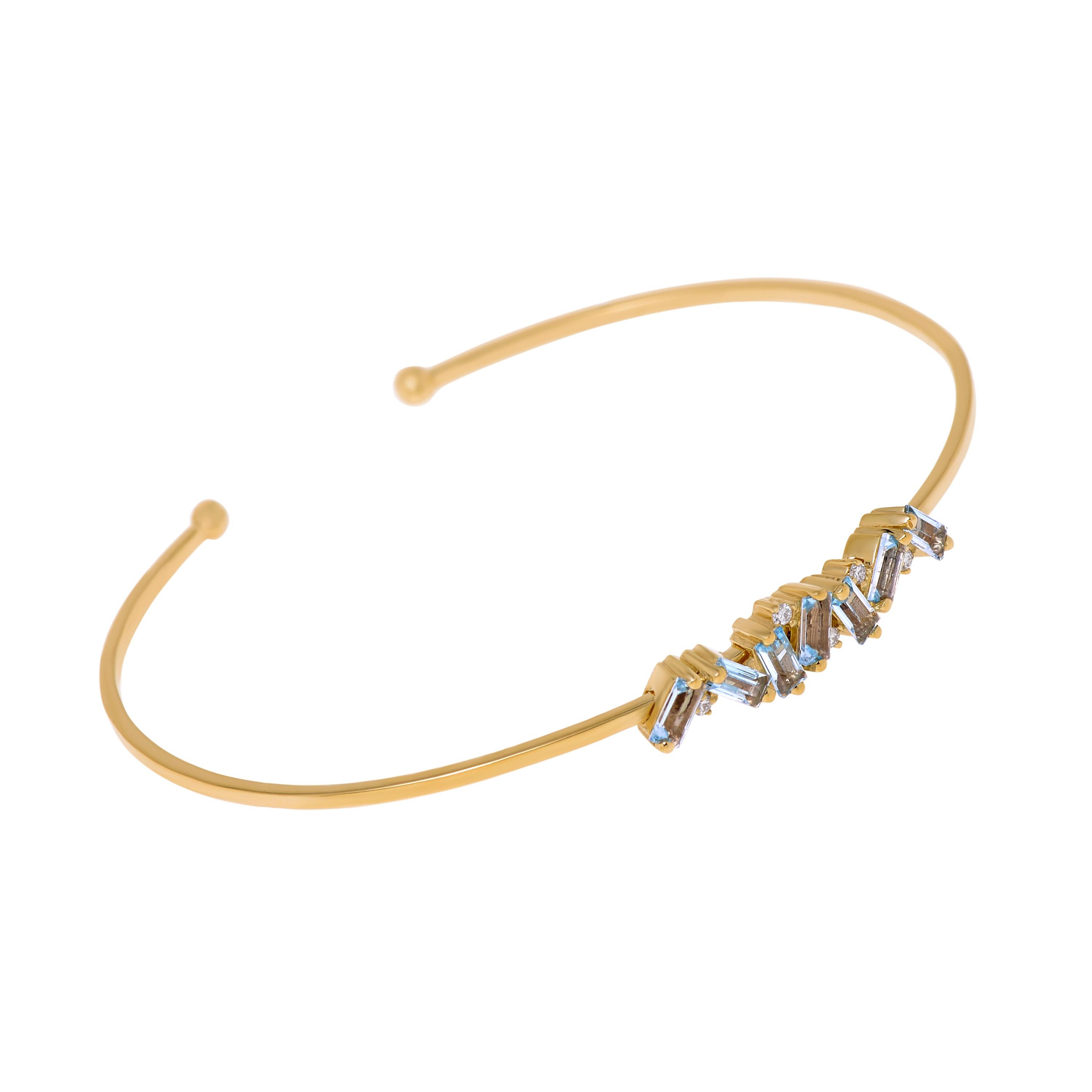 Contemporary Suzanne Kalan 14k Yellow Gold Diamond And Blue Topaz Bangle Bracelet For Sale