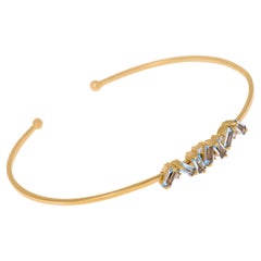 Suzanne Kalan 14k Yellow Gold Diamond And Blue Topaz Bangle Bracelet