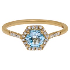 Suzanne Kalan 14K Yellow Gold Diamond & Blue Topaz Ring sz 6.25