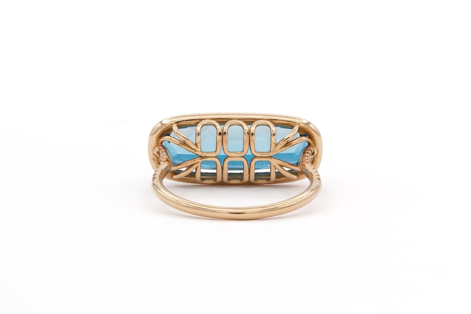 Suzanne Kalan: 18 Karat Roségold Ring mit blauem Topas und Diamant im Zustand „Neu“ im Angebot in Tustin, CA