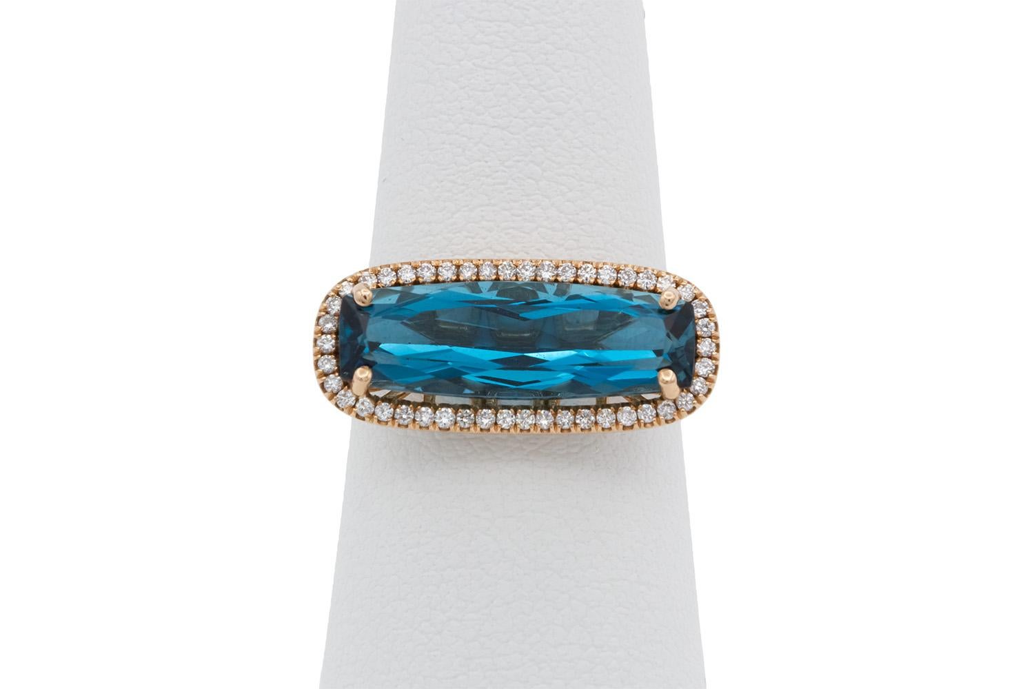 Contemporary Suzanne Kalan 18k Rose Gold Blue Topaz & Diamond Ring For Sale