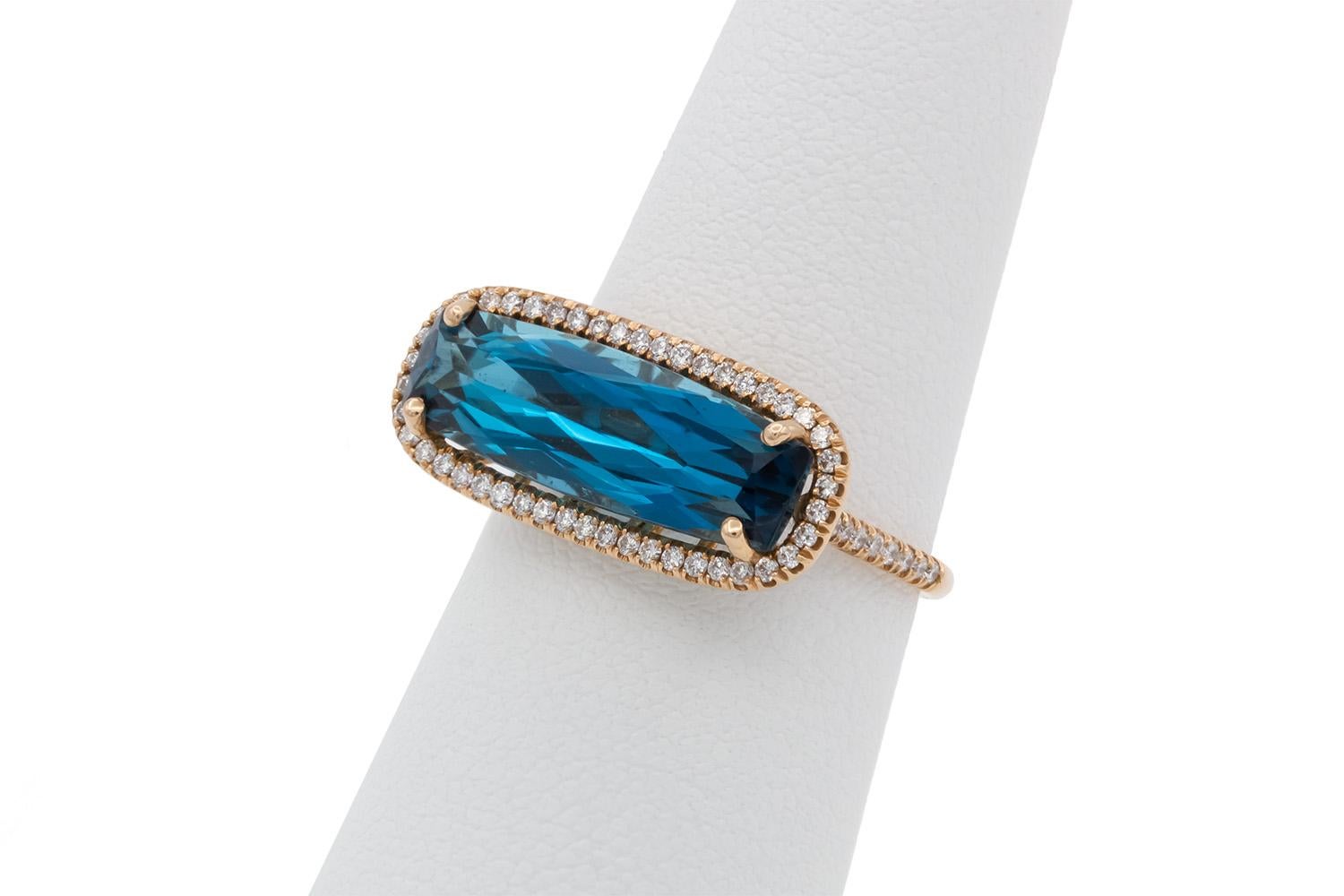 Cabochon Suzanne Kalan 18k Rose Gold Blue Topaz & Diamond Ring For Sale