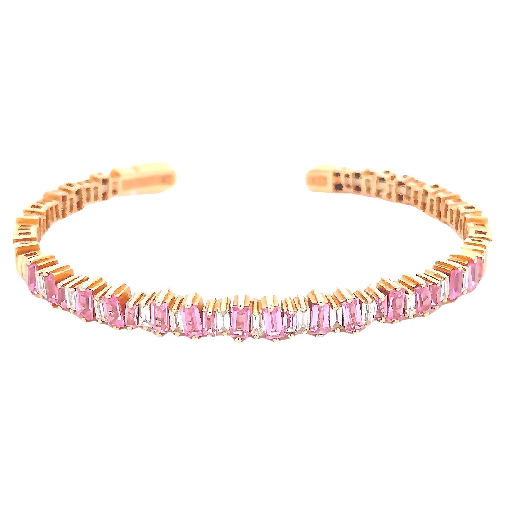 Suzanne Kalan 3.00 Carats Pink Sapphire & Diamond Bangle Bracelet in Rose Gold