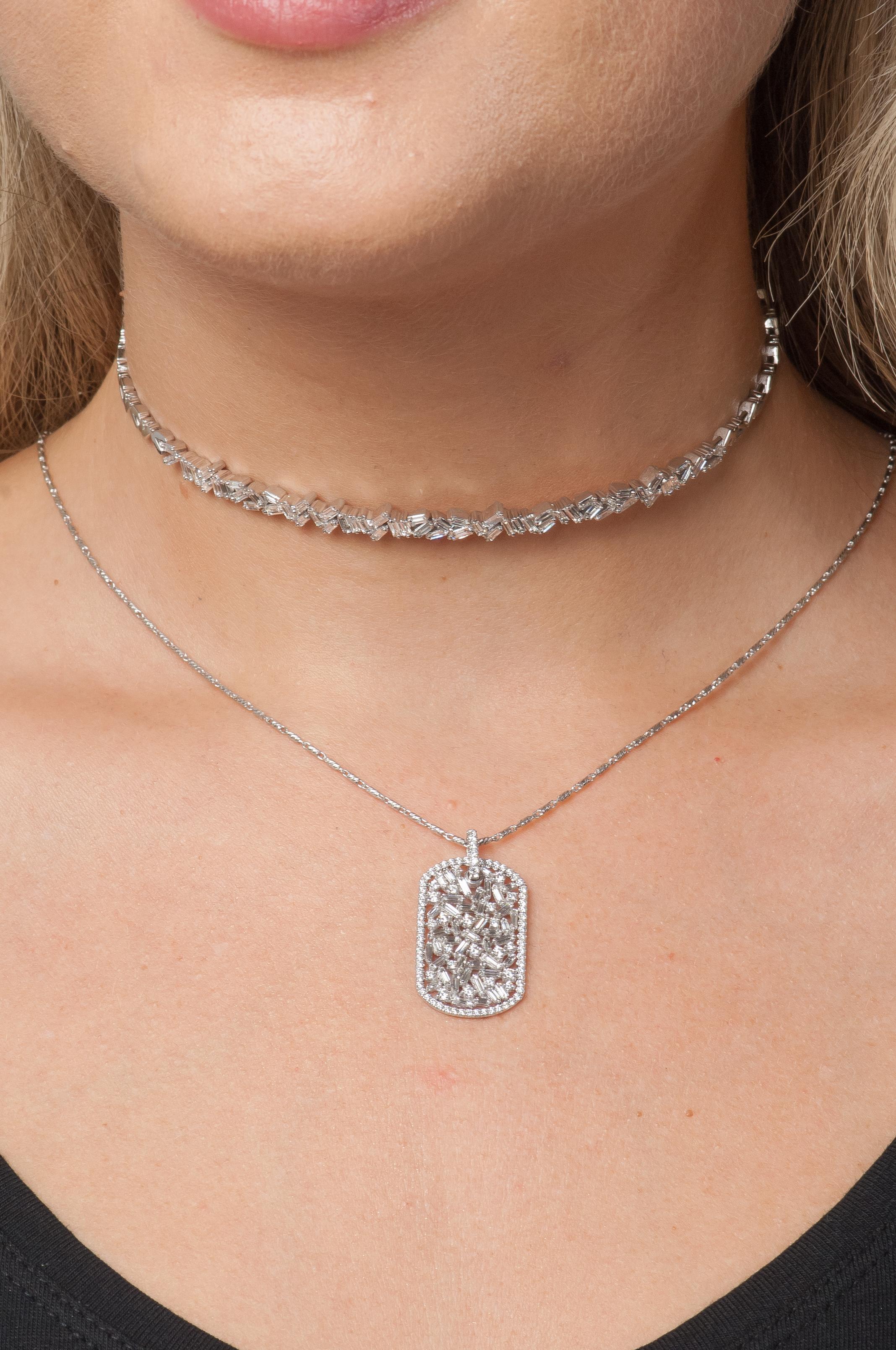 Suzanne Kalan Medium Diamond Dog Tag Necklace For Sale 3