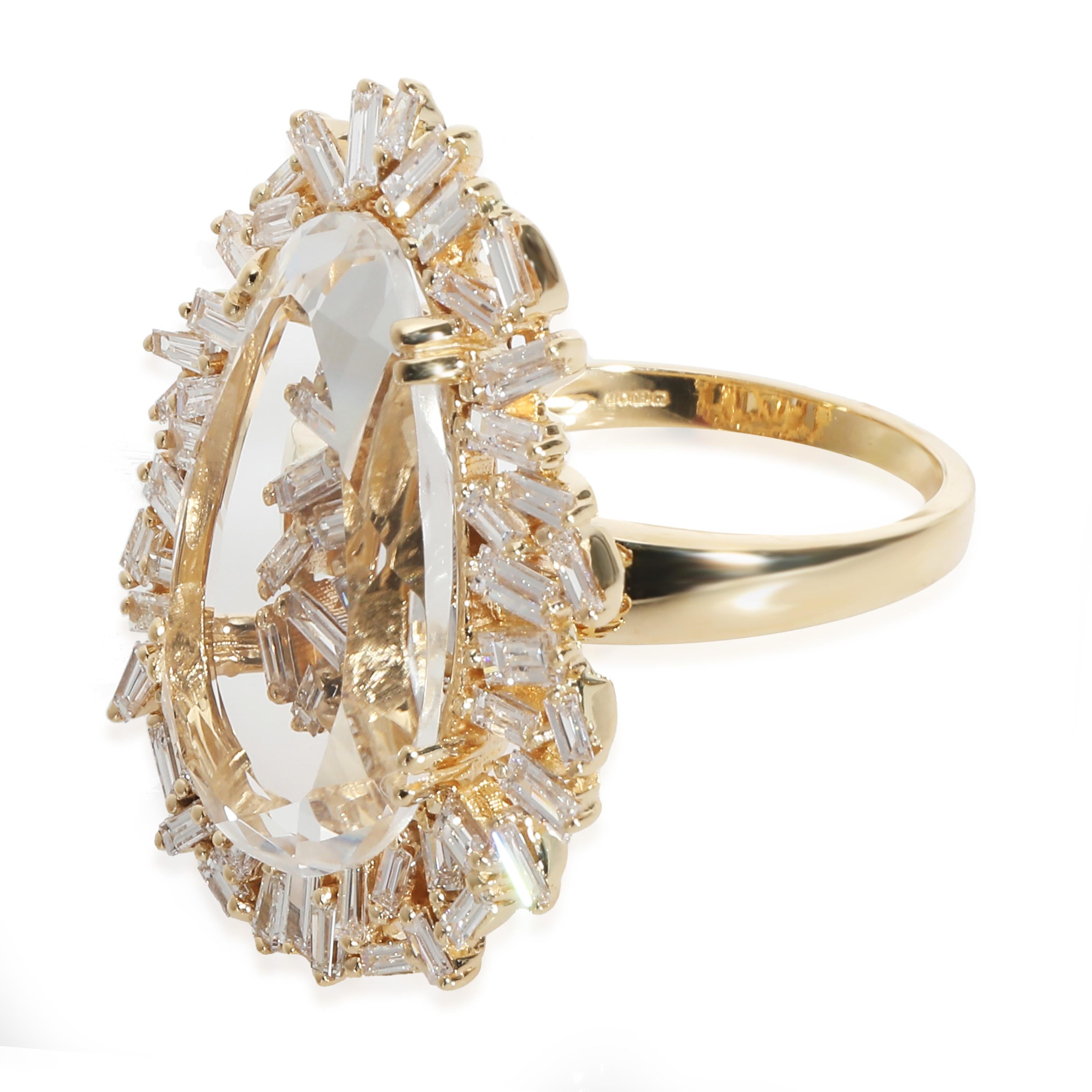 Suzanne Kalan One Of A Kind Baguette Diamond & Crystal Ring in 18K Yellow Gold In Excellent Condition For Sale In New York, NY