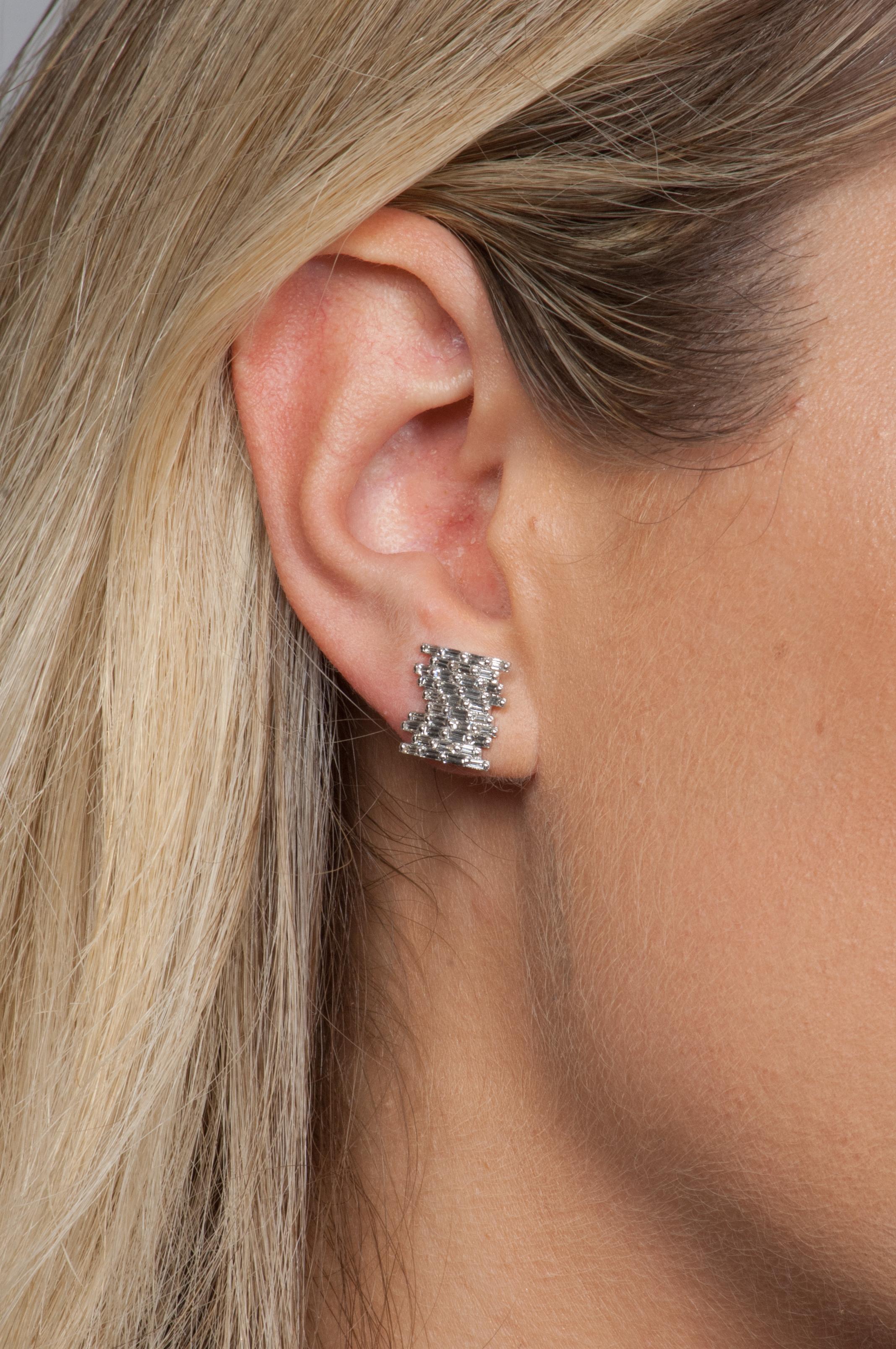 Suzanne Kalan Pave Baguette Diamond Earrings For Sale 1
