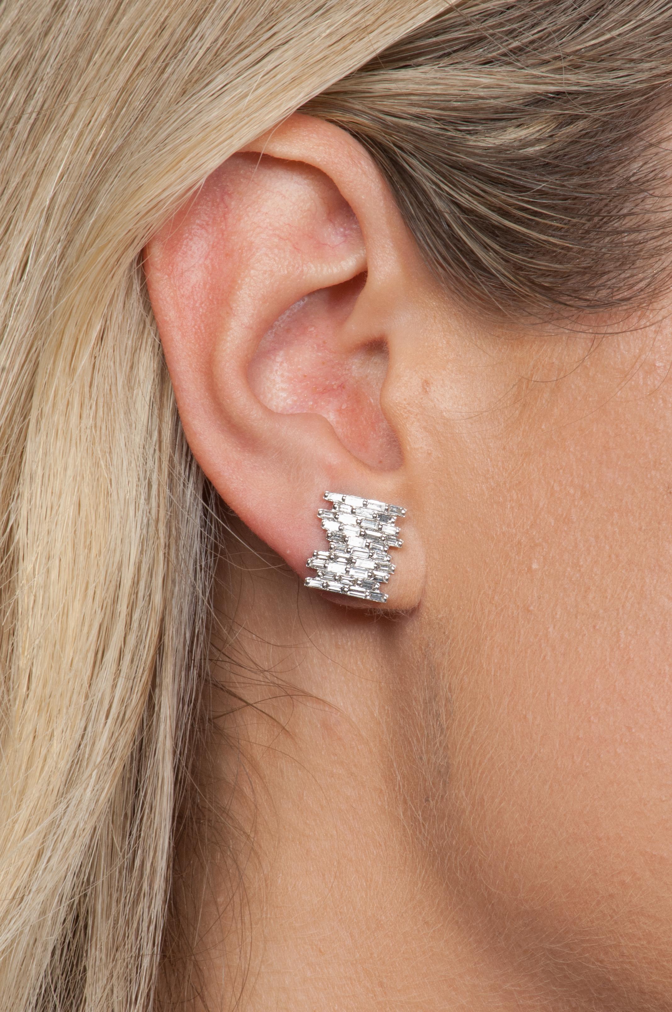 Suzanne Kalan Pave Baguette Diamond Earrings For Sale 2