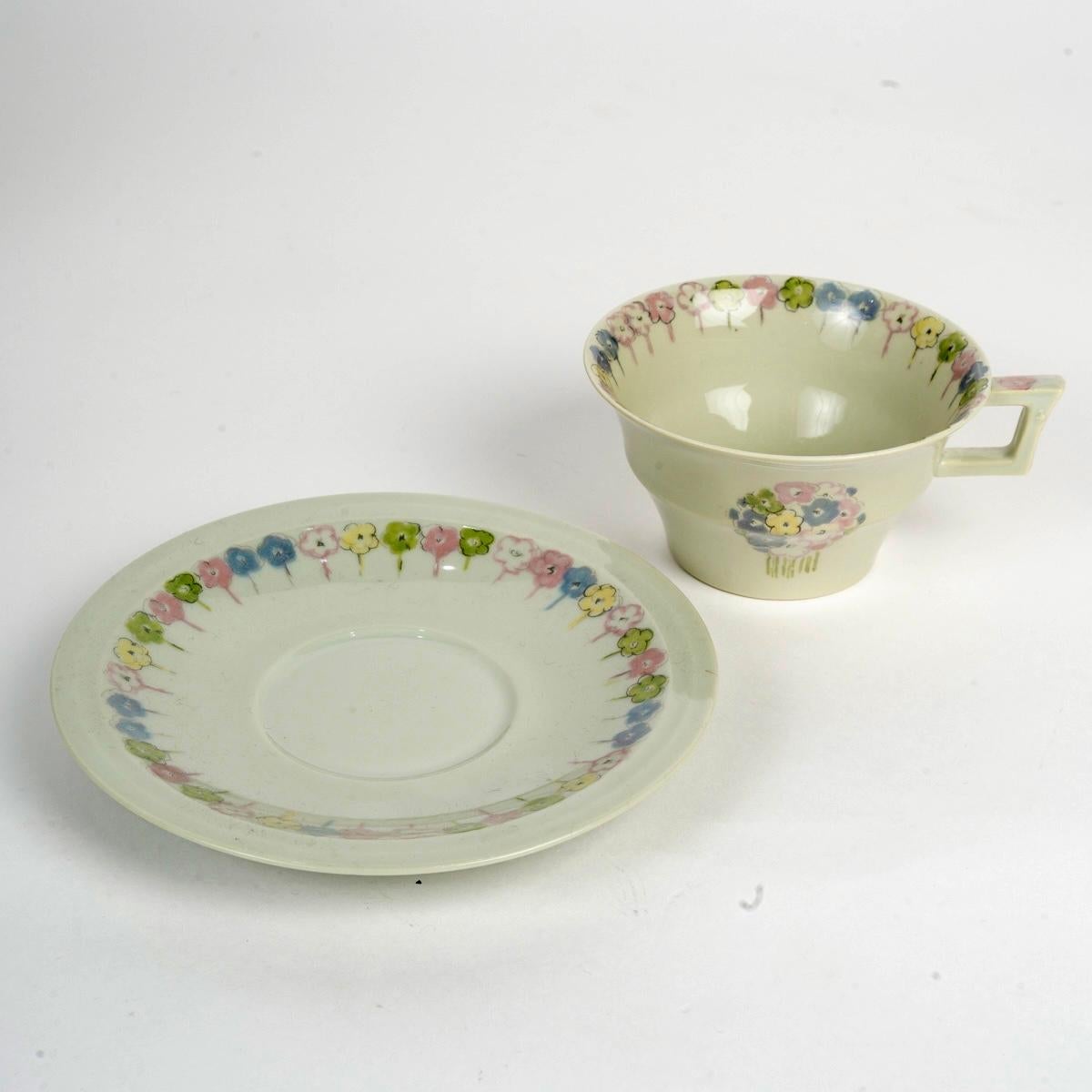 French Suzanne Lalique Et Haviland - Dessert & Coffee Set Nicole Celadon Porcelain For Sale