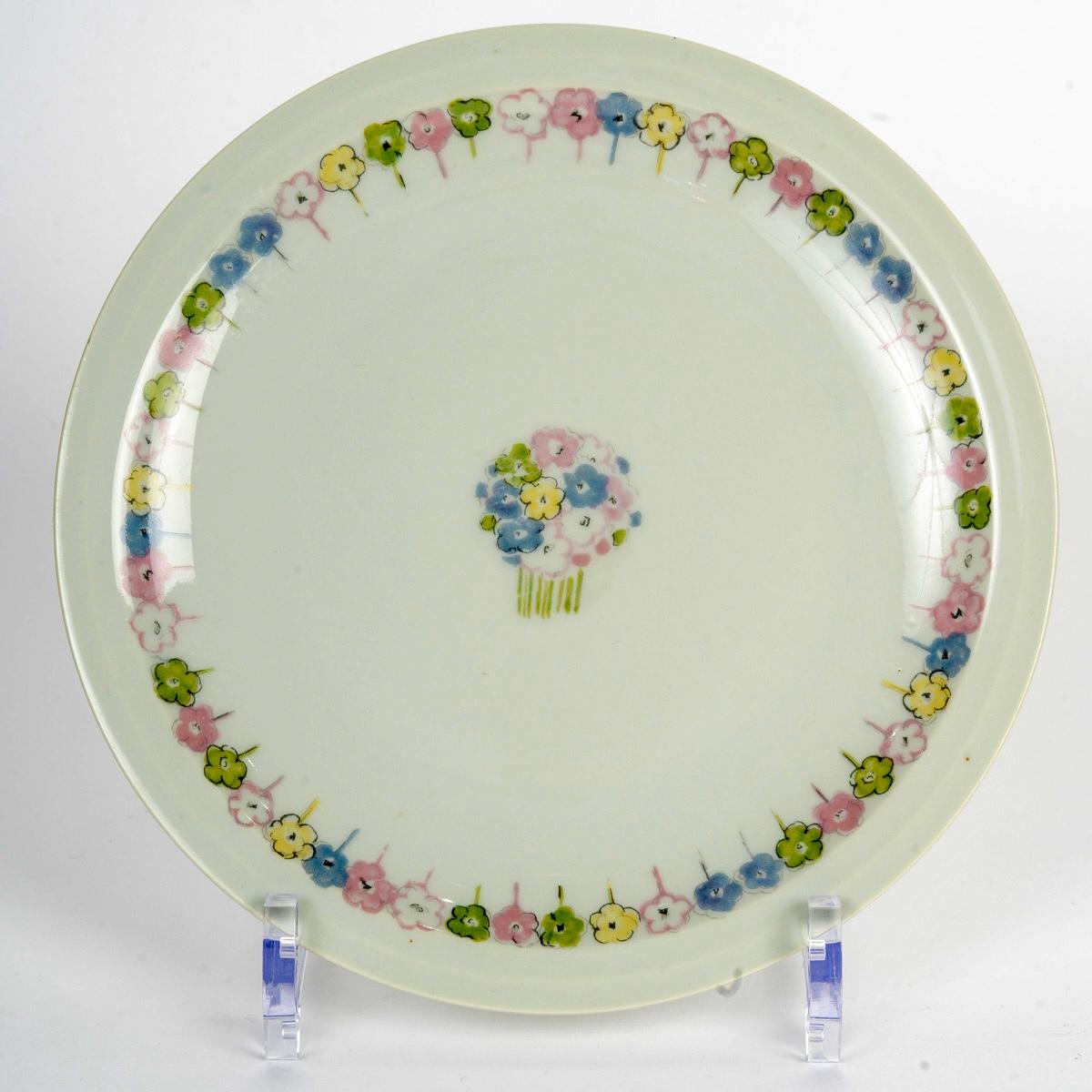 Suzanne Lalique Et Haviland - Dessert & Coffee Set Nicole Celadon Porcelain In Good Condition For Sale In Boulogne Billancourt, FR