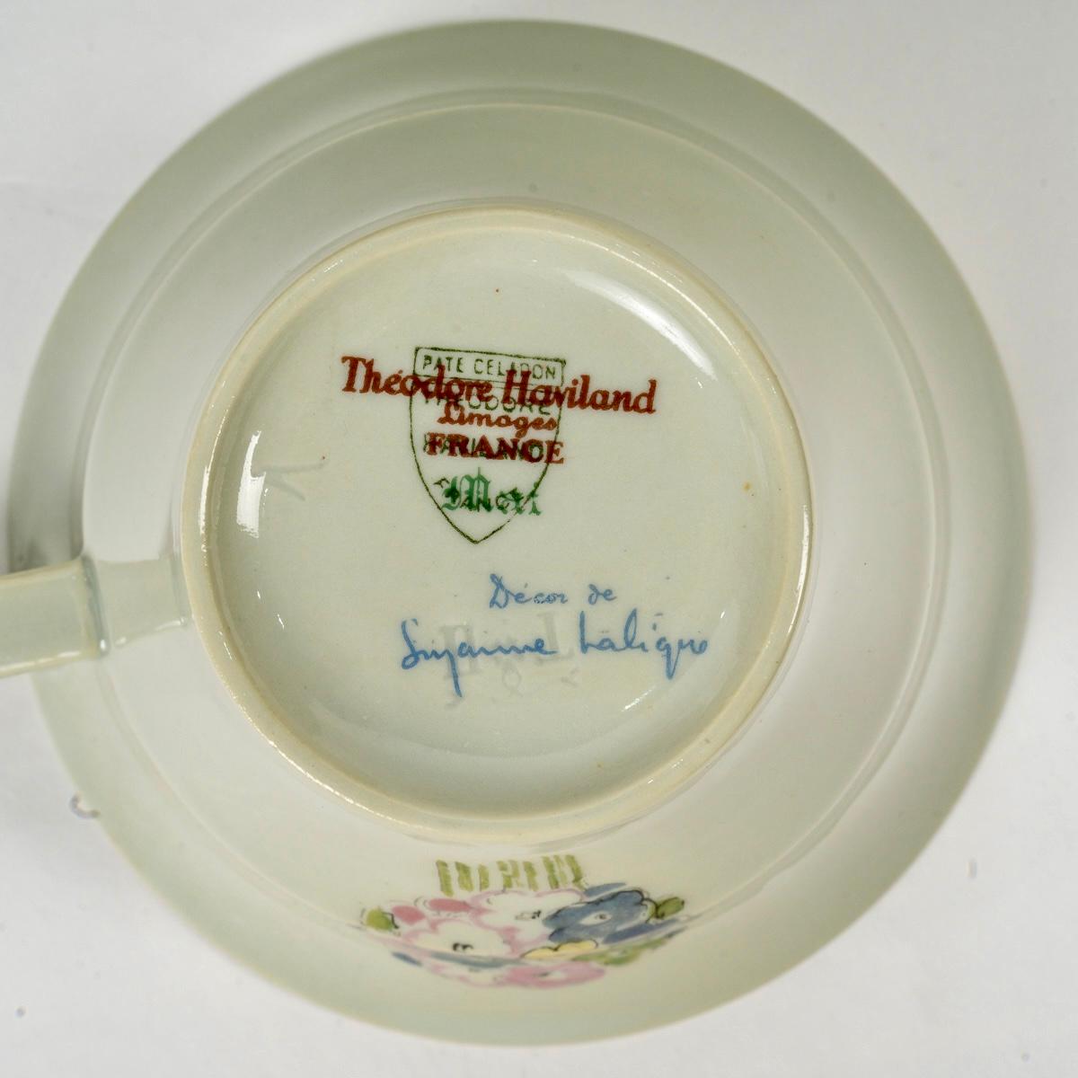Mid-20th Century Suzanne Lalique Et Haviland - Dessert & Coffee Set Nicole Celadon Porcelain For Sale