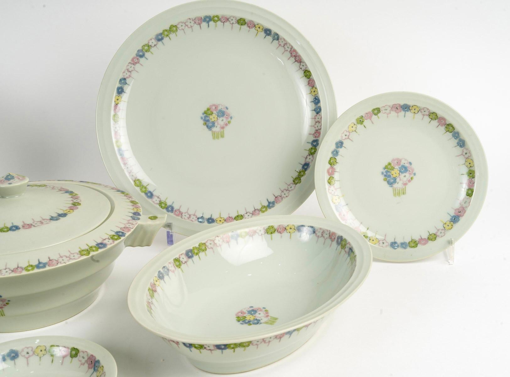 Suzanne Lalique Et Haviland - Service Nicole Porcelaine Céladon - 35 Pieces Bon état - En vente à Boulogne Billancourt, FR