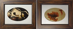 Retro Untitled Diptych by Suzanne Law. Paintings Framed