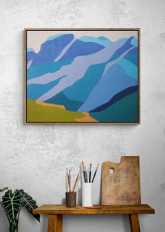 Blue Abstract Minimalist Landscape Oil Painting "Power of the Mountain III"