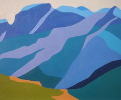 Blue Abstract Minimalist Landscape Oil Painting "Power of the Mountain III"