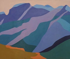 Blue Abstract Minimalist Landscape Oil Painting "Power of the Mountain III"