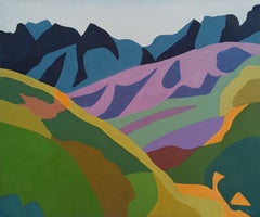 Green Blue Abstract Minimalist Landscape Oil Painting "Power of the Mountain IV"