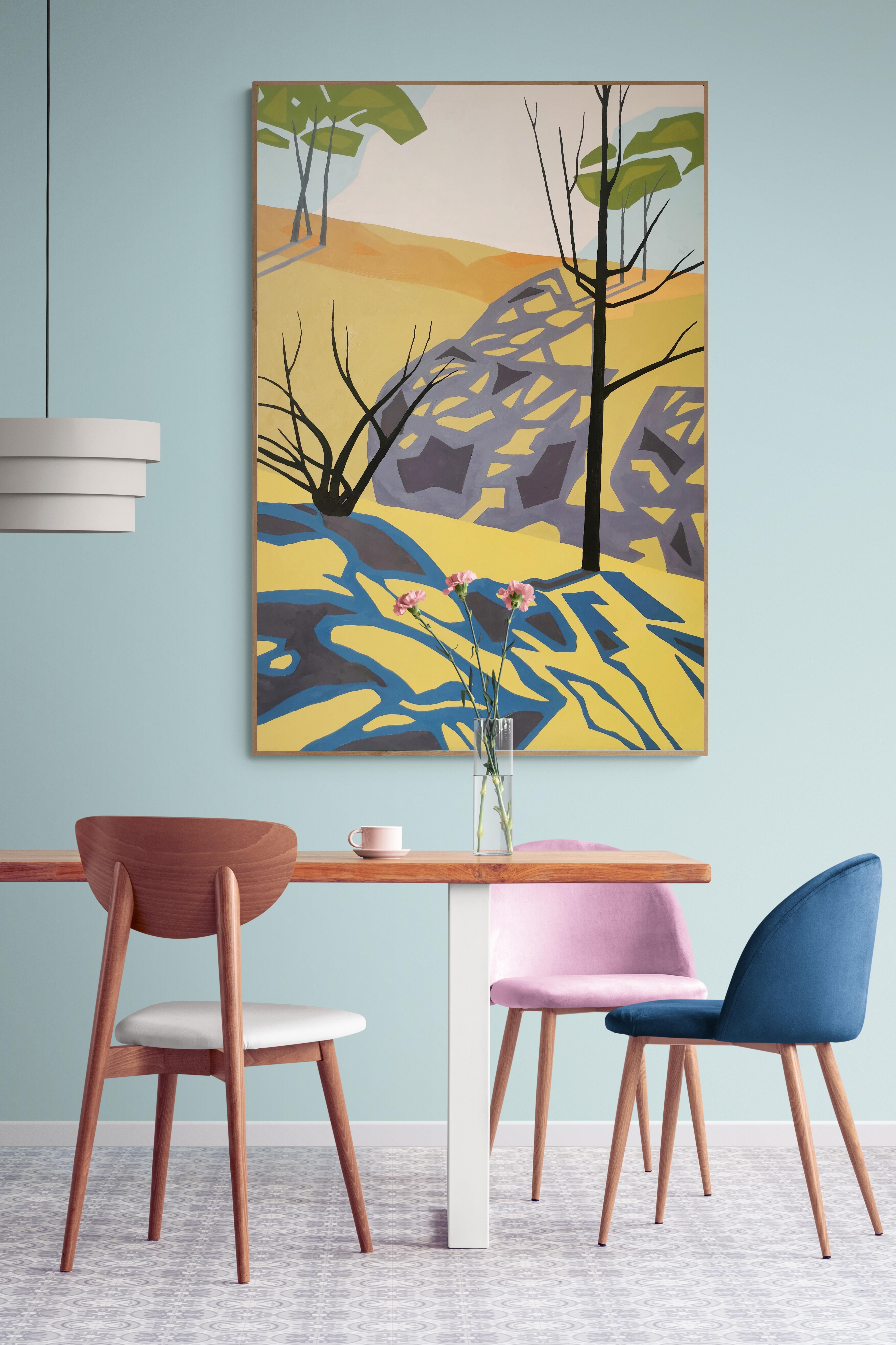 Gran pintura al óleo de paisaje abstracto 