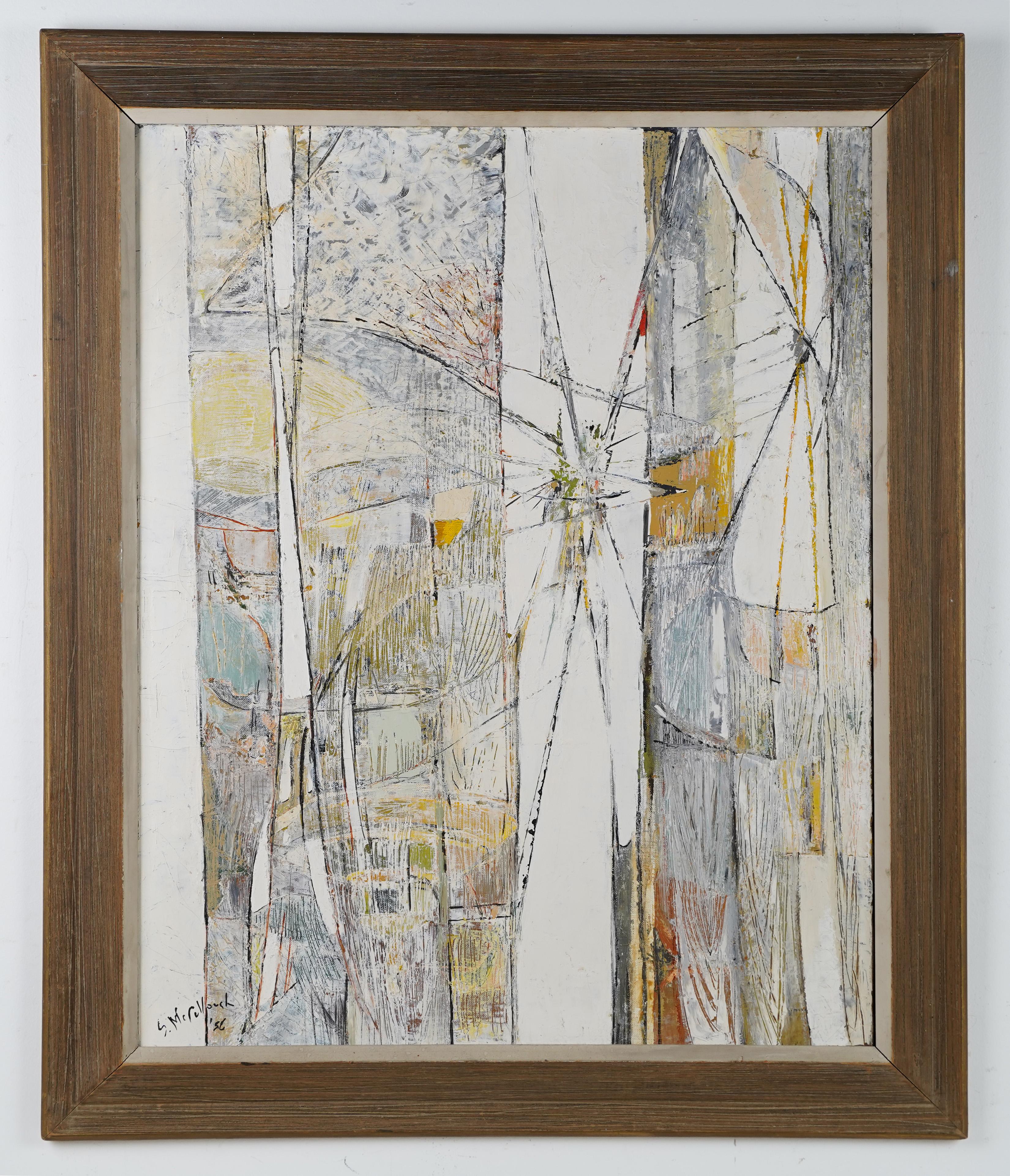 Peinture à l'huile ancienne encadrée, expressionniste abstraite moderne du milieu du siècle dernier, signée  - Expressionnisme abstrait Painting par Suzanne McCullough