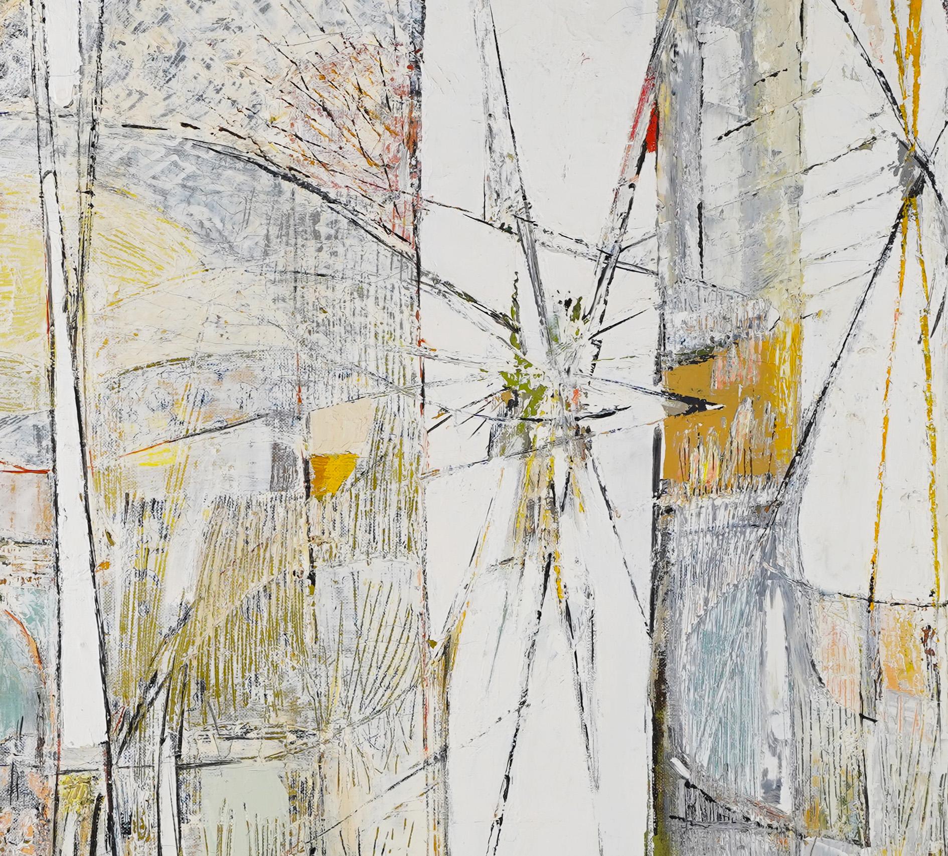 Vieille peinture abstraite moderniste de Suzanne McCullough (née en 1916).  Huile sur toile.  Logé dans un cadre d'époque.  Taille de l'image, 24L x 30H.  Signé.
