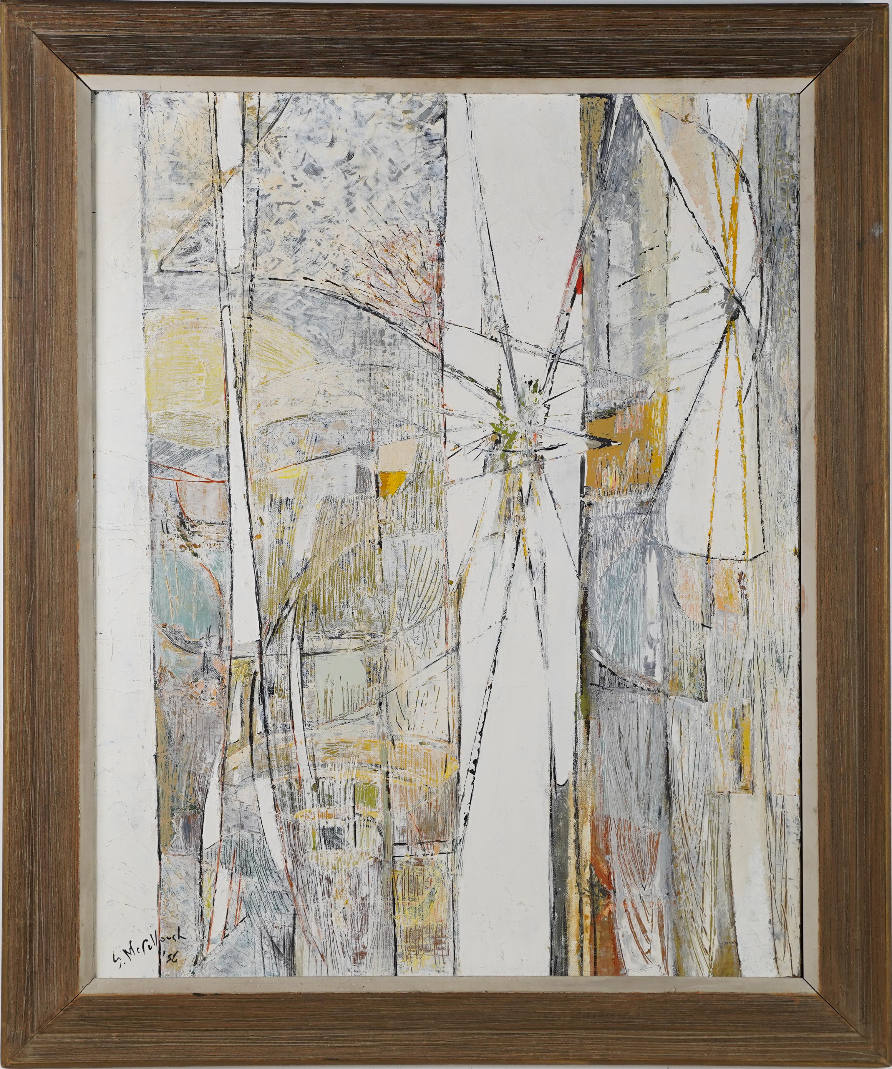 Suzanne McCullough Abstract Painting – Antikes signiertes Ölgemälde, Mid-Century Modern, abstrakt-expressionistischer Stil, gerahmt 