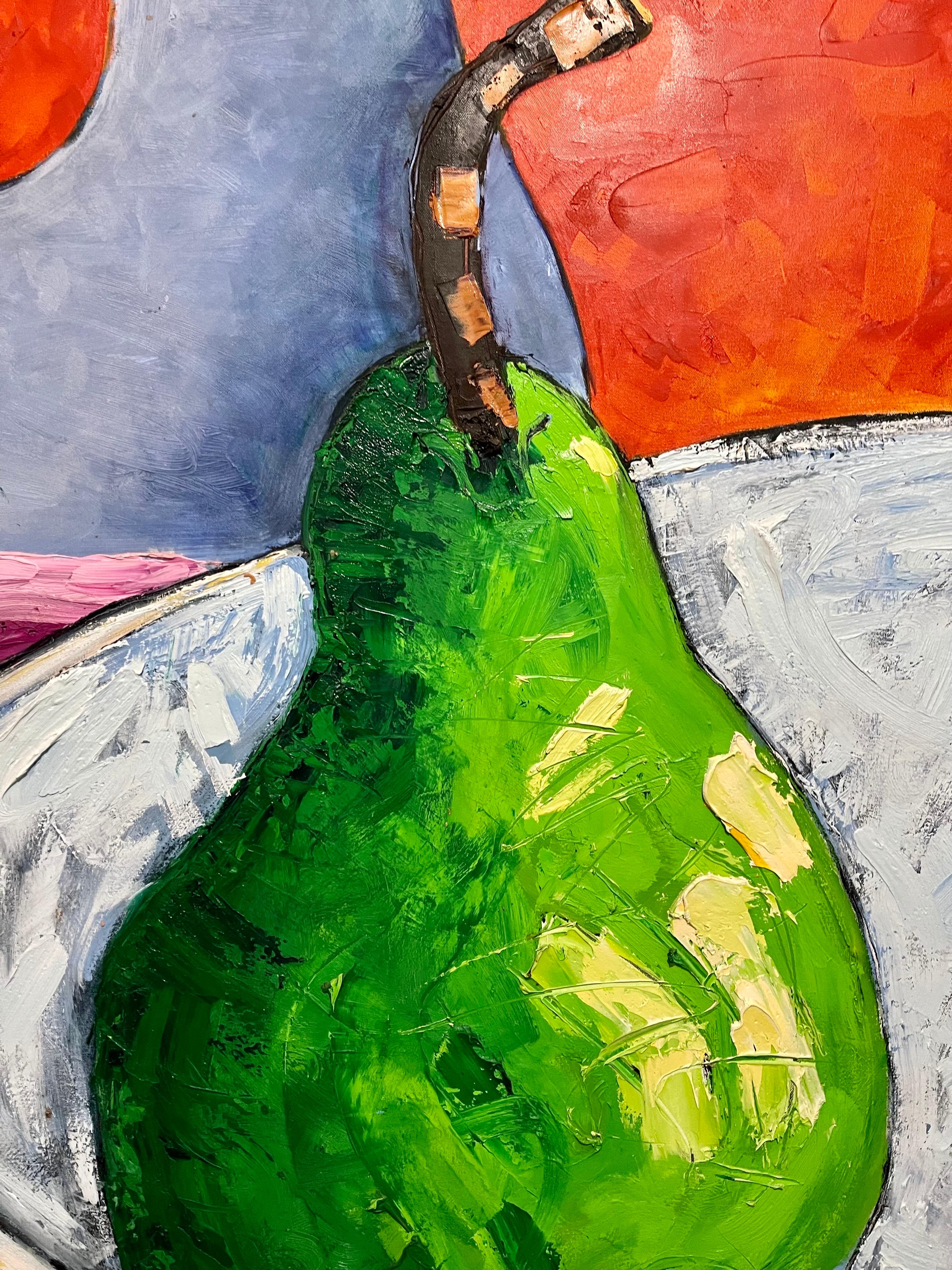 Grande peinture à l'huile pop art « Poire » Composition colorée moderniste Suzanne Mears en vente 13