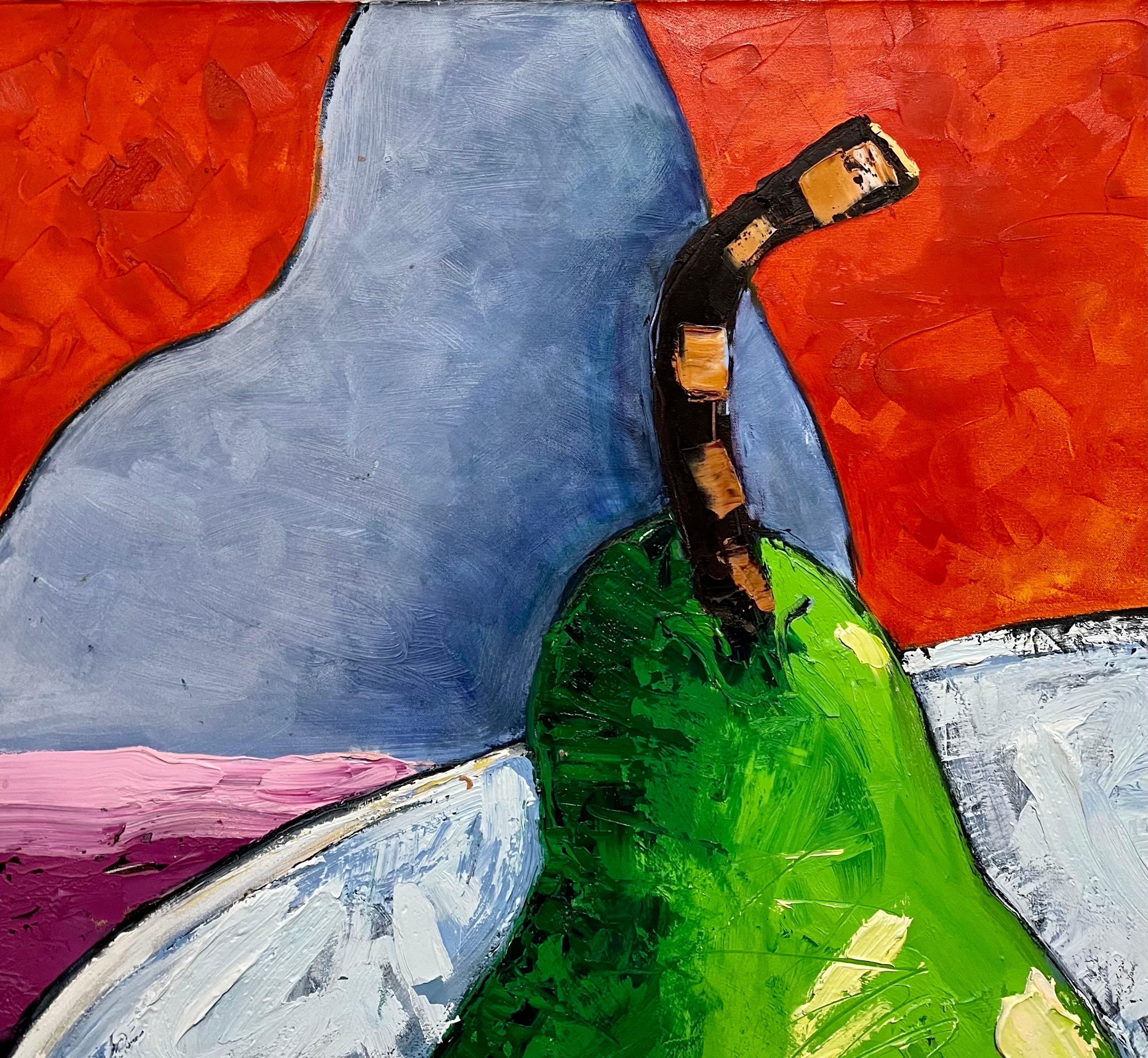 Grande peinture à l'huile pop art « Poire » Composition colorée moderniste Suzanne Mears en vente 14