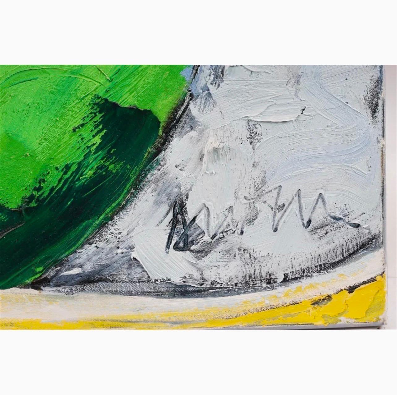 Grande peinture à l'huile pop art « Poire » Composition colorée moderniste Suzanne Mears en vente 2