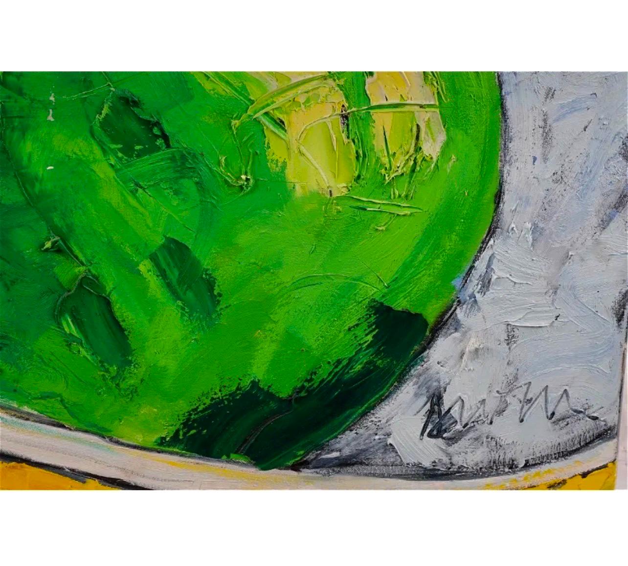 Grande peinture à l'huile pop art « Poire » Composition colorée moderniste Suzanne Mears en vente 6