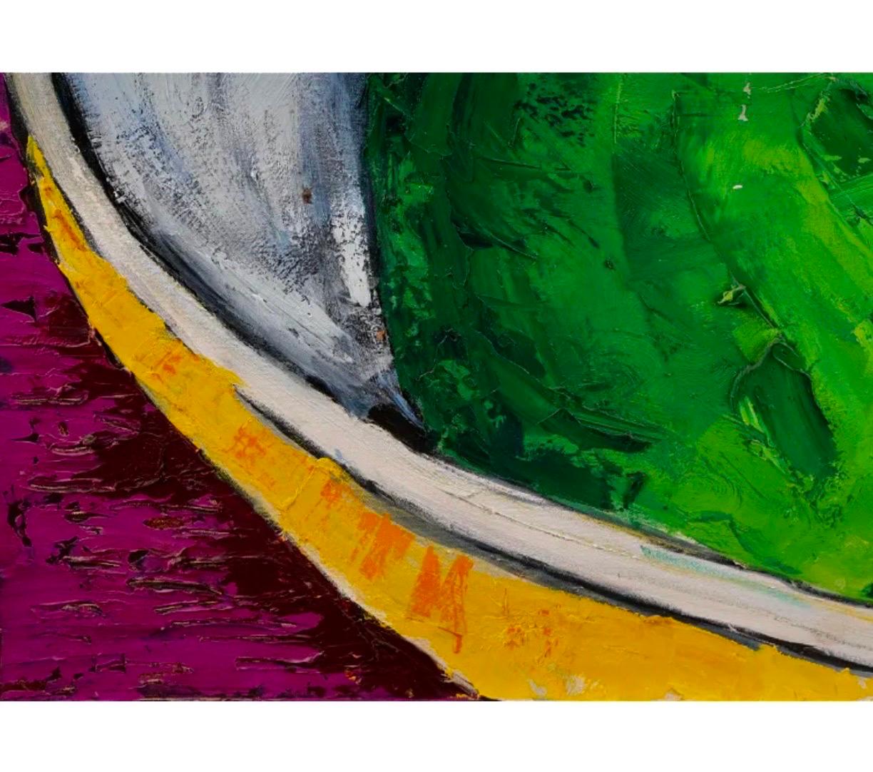 Grande peinture à l'huile pop art « Poire » Composition colorée moderniste Suzanne Mears en vente 7