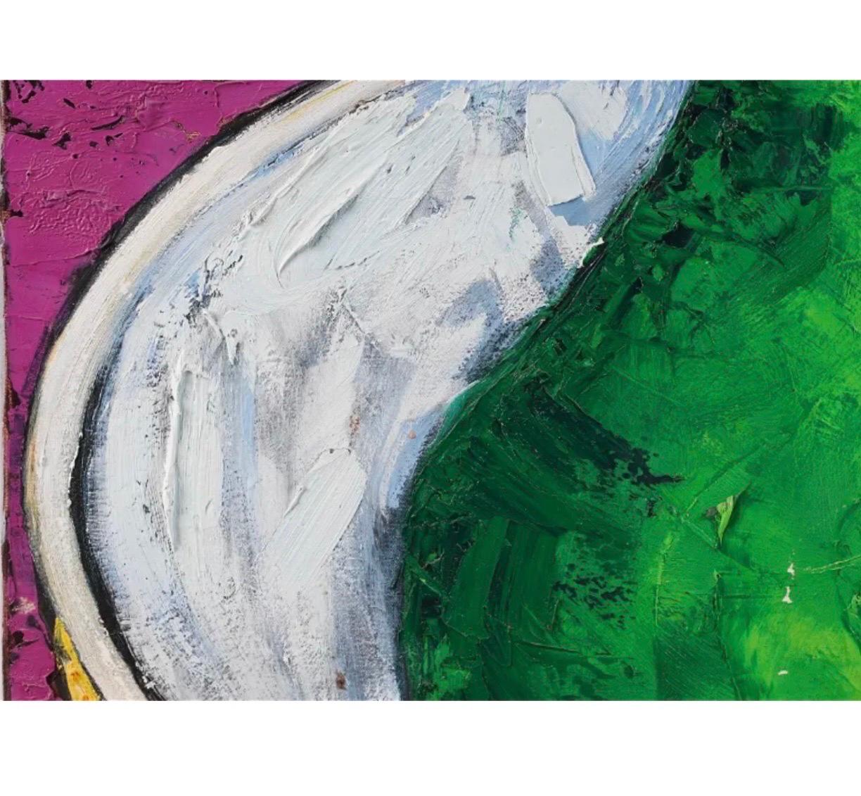 Grande peinture à l'huile pop art « Poire » Composition colorée moderniste Suzanne Mears en vente 8