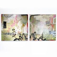 A Moment 36" x 72" Diptych, Bold Graffiti inspired abstract painting on canvas