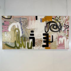 Creating Tension, abstraktes Gemälde in Mischtechnik auf Leinwand, weiches Rosa, Beige 