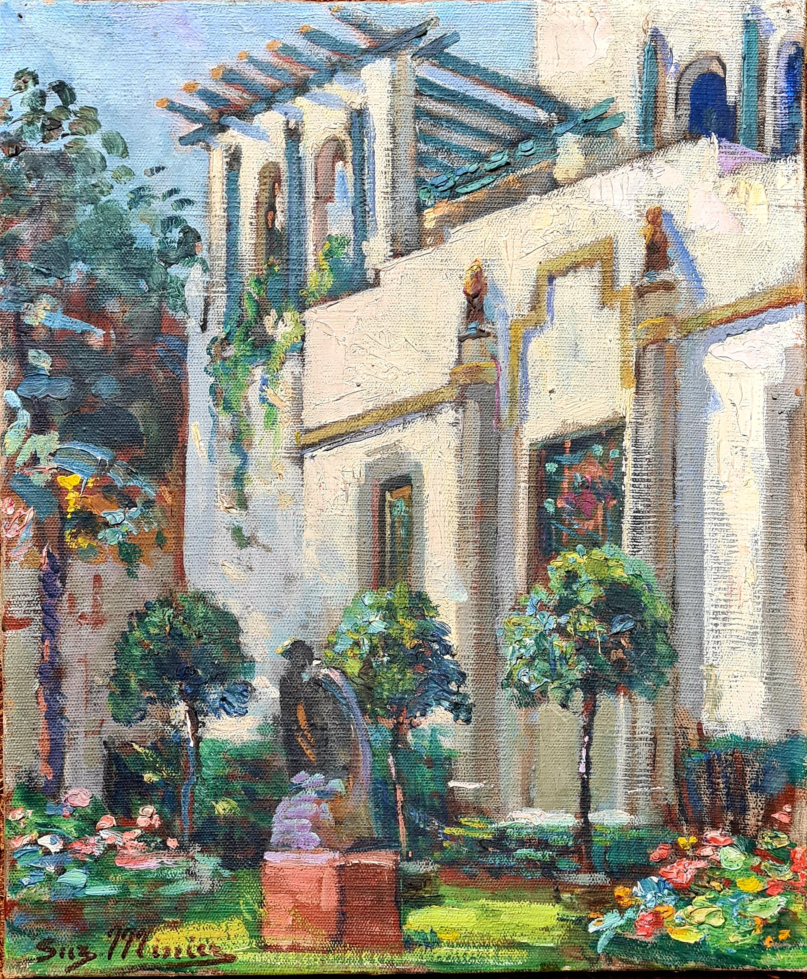 Moorish, Belle Epoque, Villa und Garten in St. Tropez – Painting von Suzanne Minier