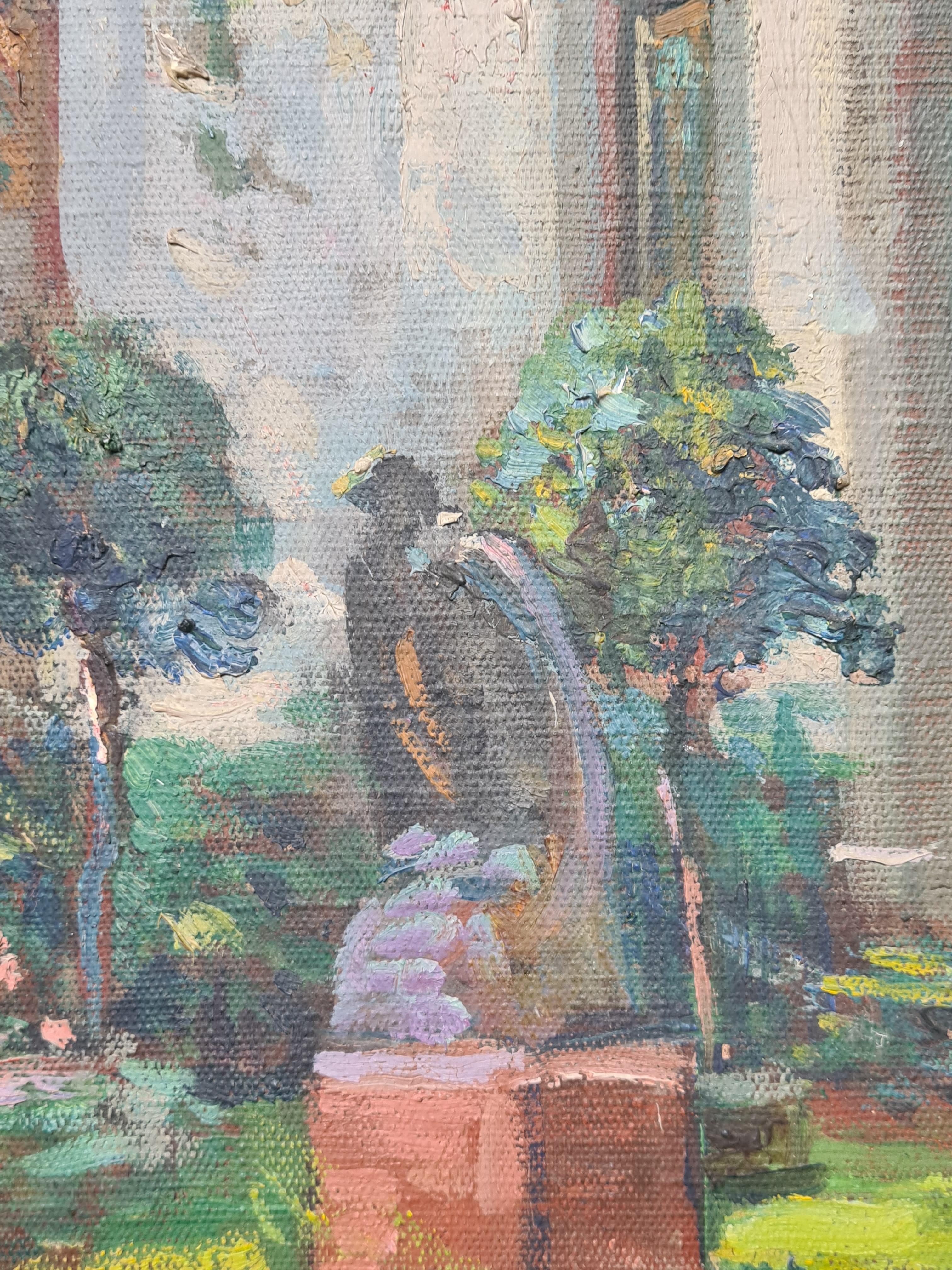 Moorish, Belle Epoque, Villa and Garden at St Tropez - Post-Impressionist Painting by Suzanne Minier