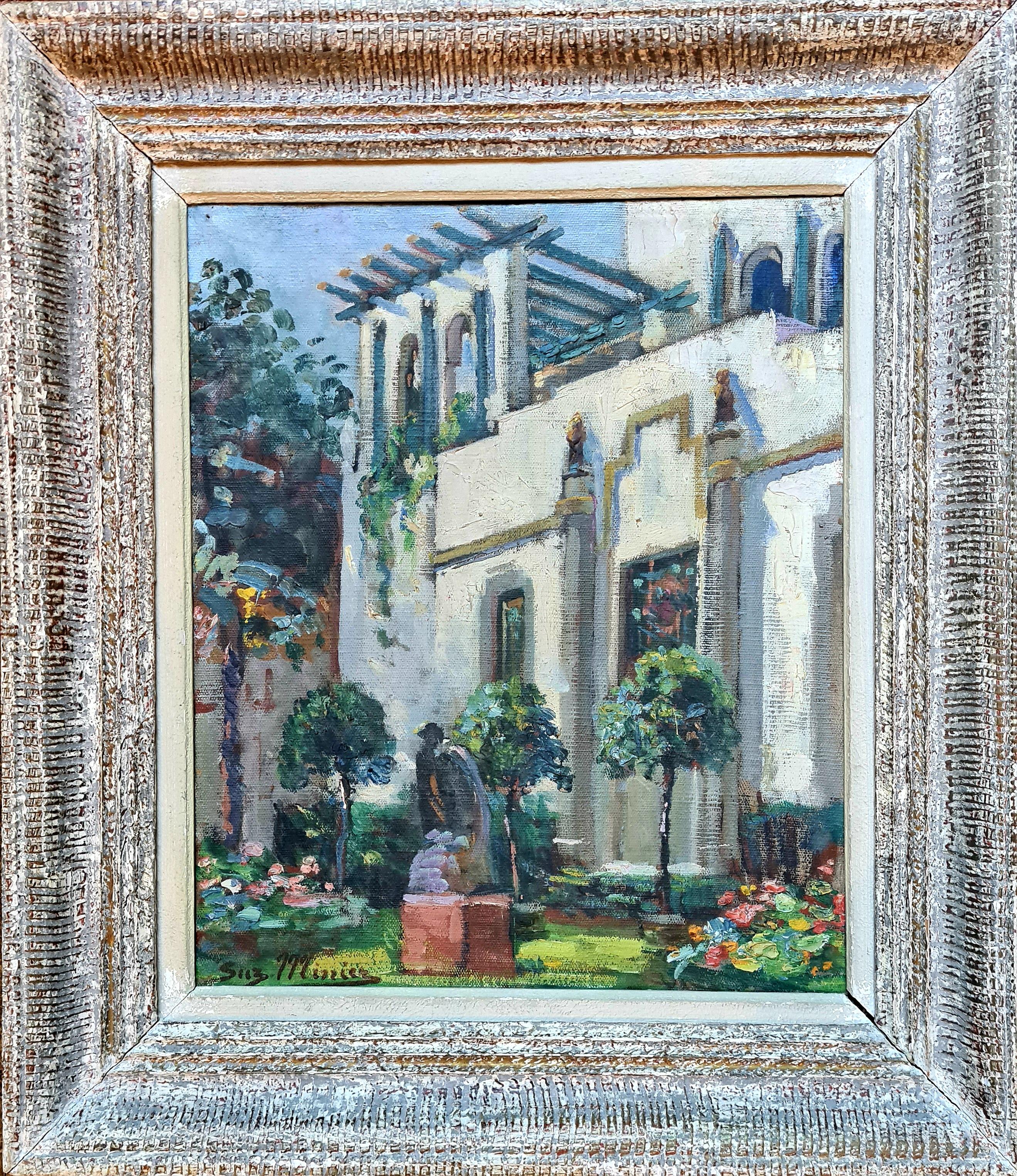Suzanne Minier Landscape Painting – Moorish, Belle Epoque, Villa und Garten in St. Tropez